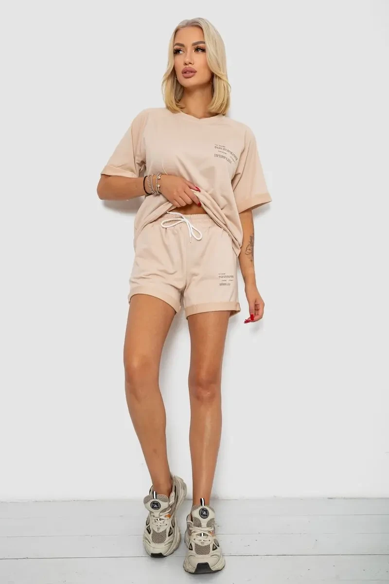 Костюм домашній жіночий з принтом, колір бежевий, 230R121 2