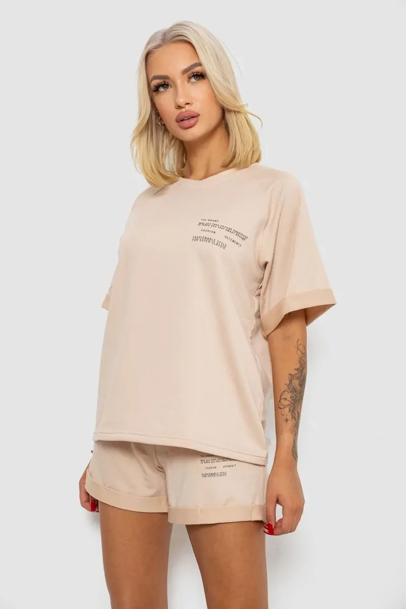 Костюм домашній жіночий з принтом, колір бежевий, 230R121 3