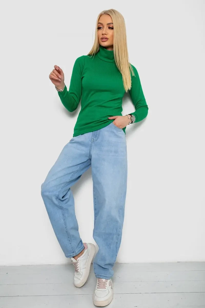 Гольф жіночий на флісі в рубчик, колір зелений, 238R329 2