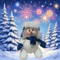 Снеговик кукла под елку синий мальчик новогодний декор 30 см 00001