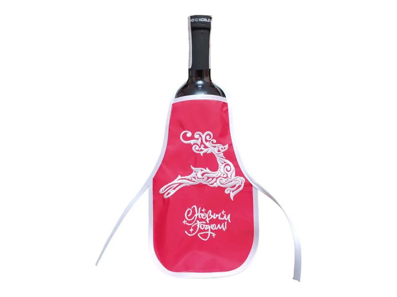 Новогодний фартук красный для алкоголя Олень (00010)