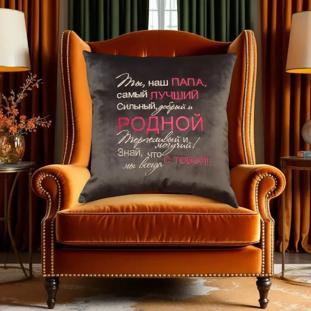 Подушка декоративная с вышивкой коричневый папе rus 00043