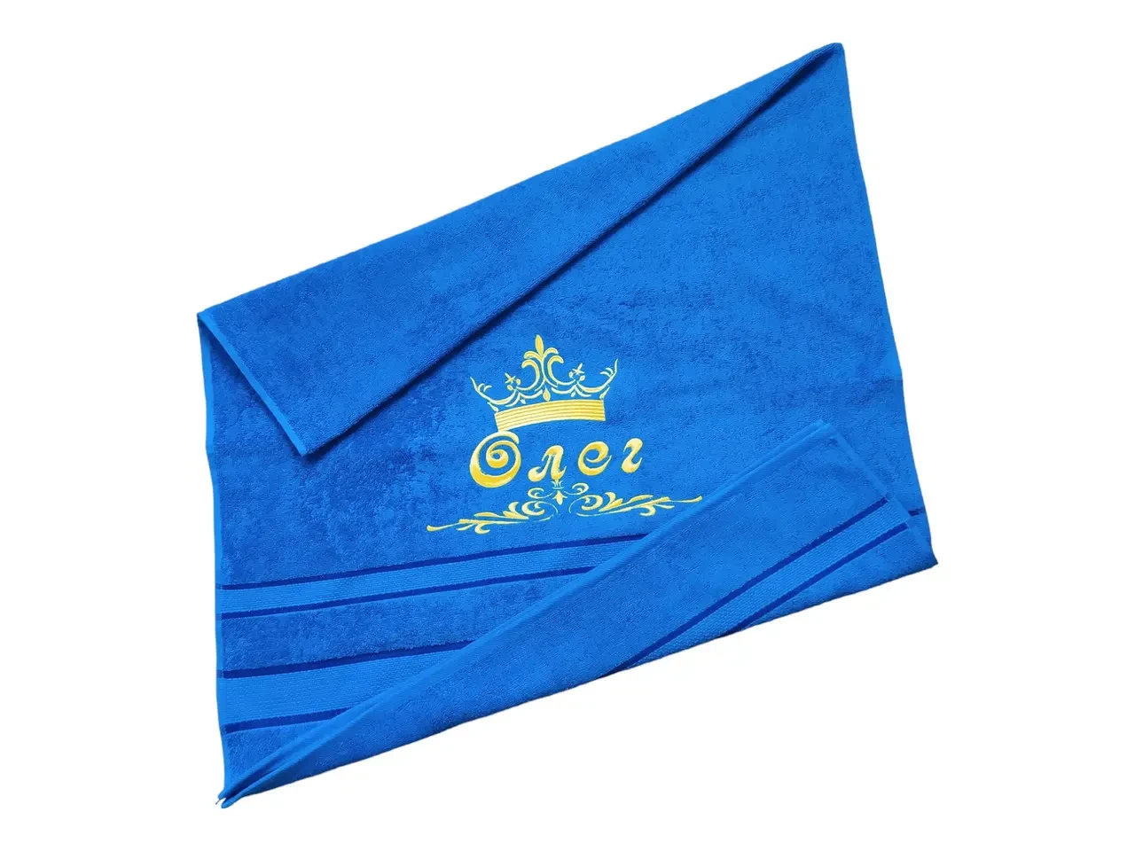 Полотенце с именной вышивкой махровое банное 70*140 синий Олег 00115