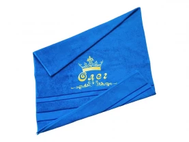 Полотенце с именной вышивкой махровое банное 70*140 синий Олег 00115