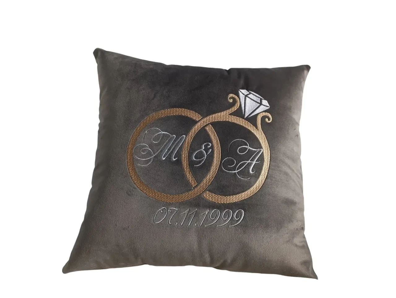 Подушка декоративная c вышивкой темно серый на годовщину свадьбы 00140