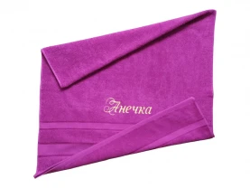 Полотенце с именной вышивкой махровое банное 70*140 фуксия Анна 00284