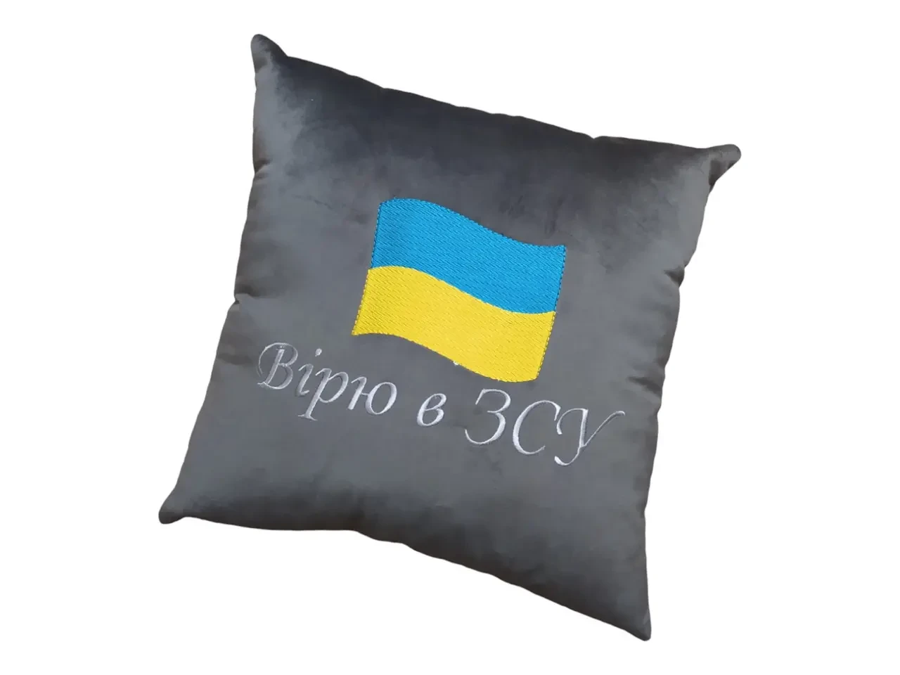 Подушка декоративная c вышивкой серый военному Украины 00458