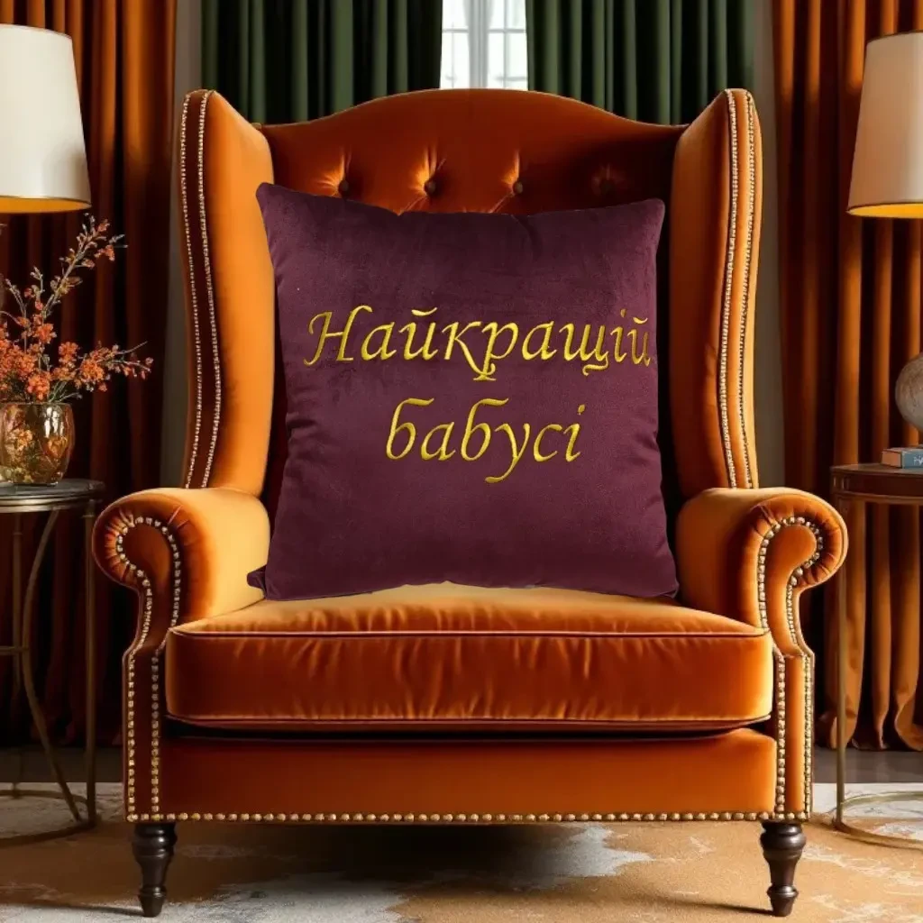 Подушка декоративная c вышивкой бордовый бабушке ukr 02218