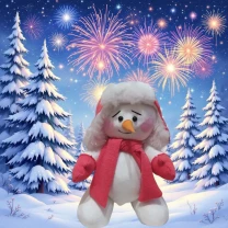 Снеговик кукла под елку красный мальчик новогодний декор 30 см 00001