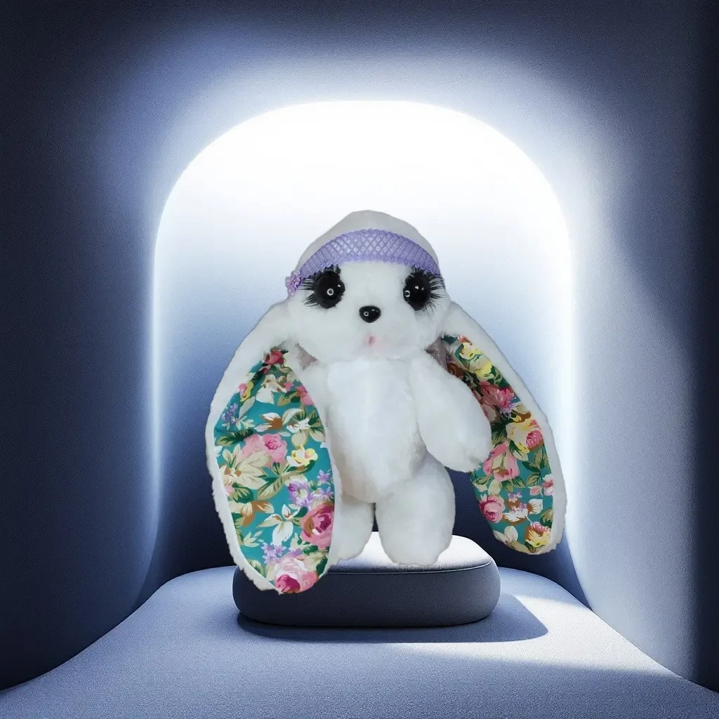 Меховая игрушка зайка белый с сиреневым 25см 02934-1