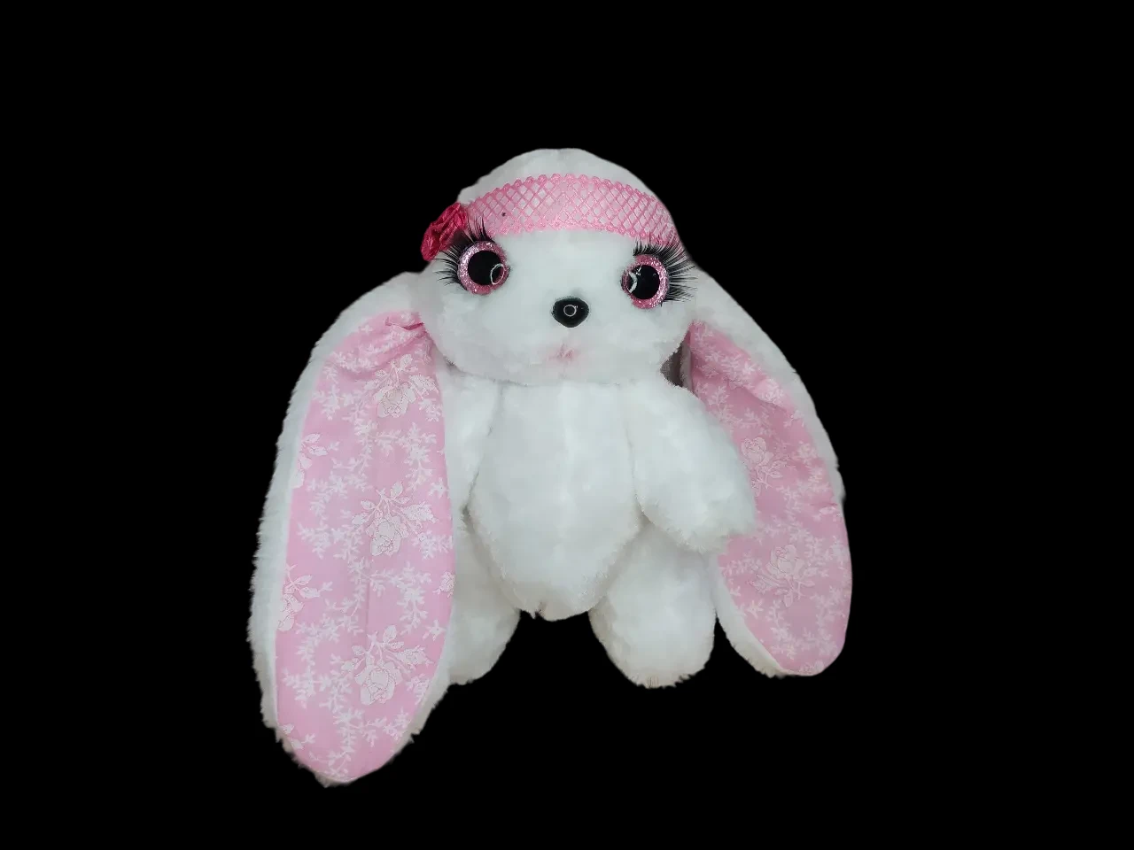 Меховая игрушка зайка белый с розовым 25см 02934