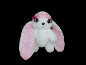 Меховая игрушка зайка белый с розовым 25см 02934