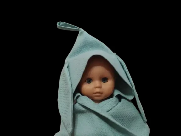 Полотенце вафельное детское с капюшоном зайка мятный подарок 03882 2