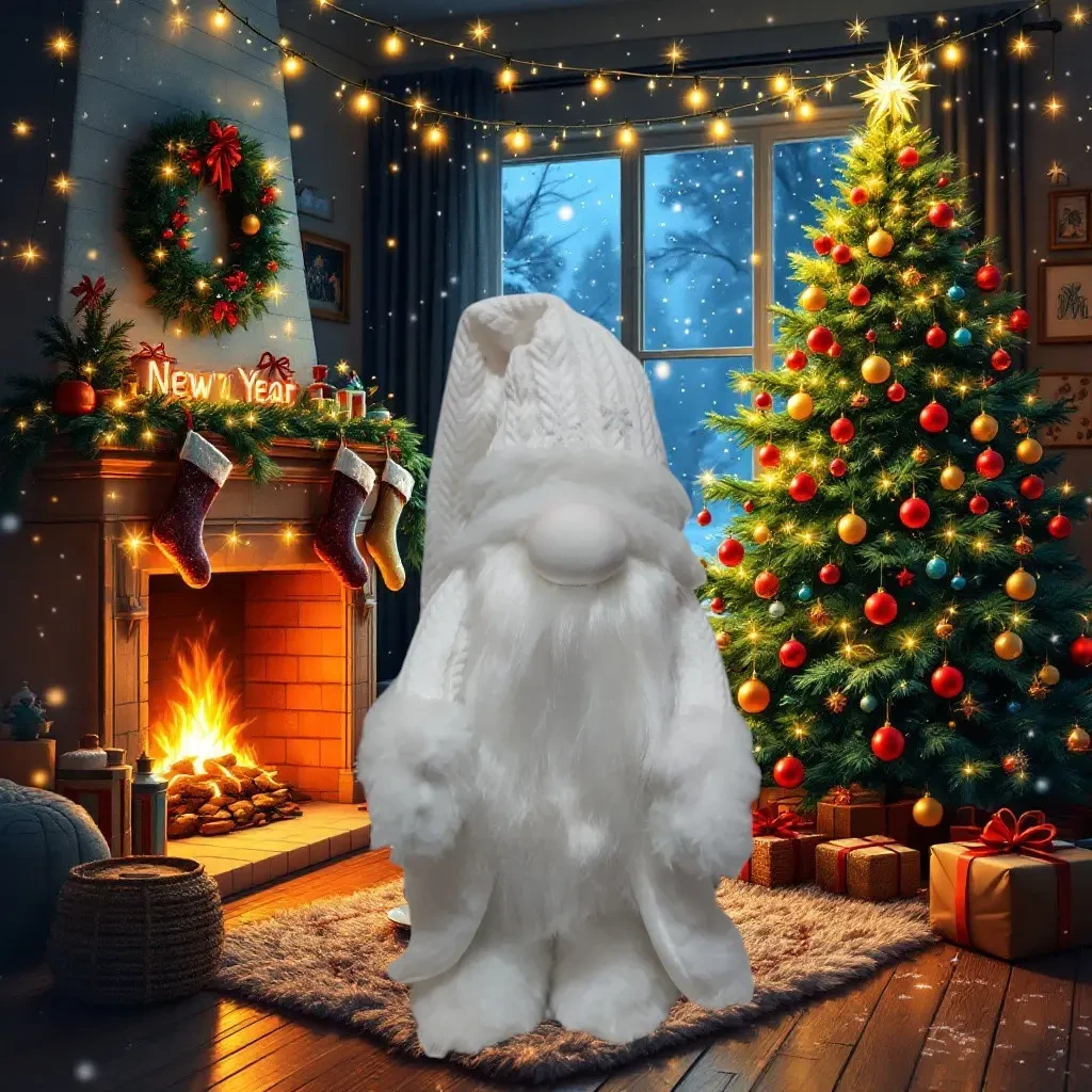 Новогодний Гном-великан белый дед мороз декор 50 см 05244