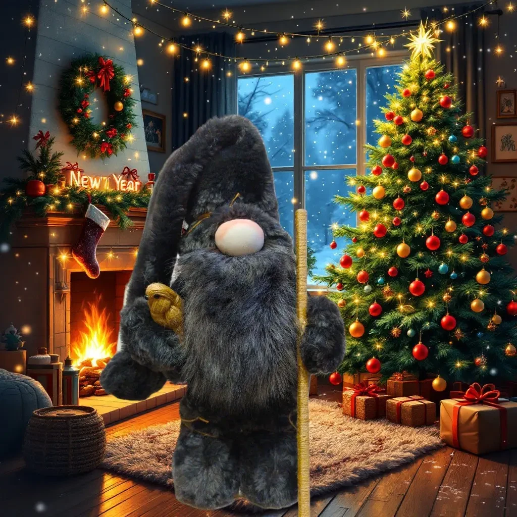 Новогодний Гном-великан серый дед мороз декор 50 см 05243