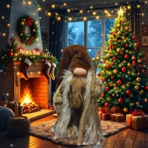 Новогодний Гном-великан коричневый дед мороз декор 50 см 05241