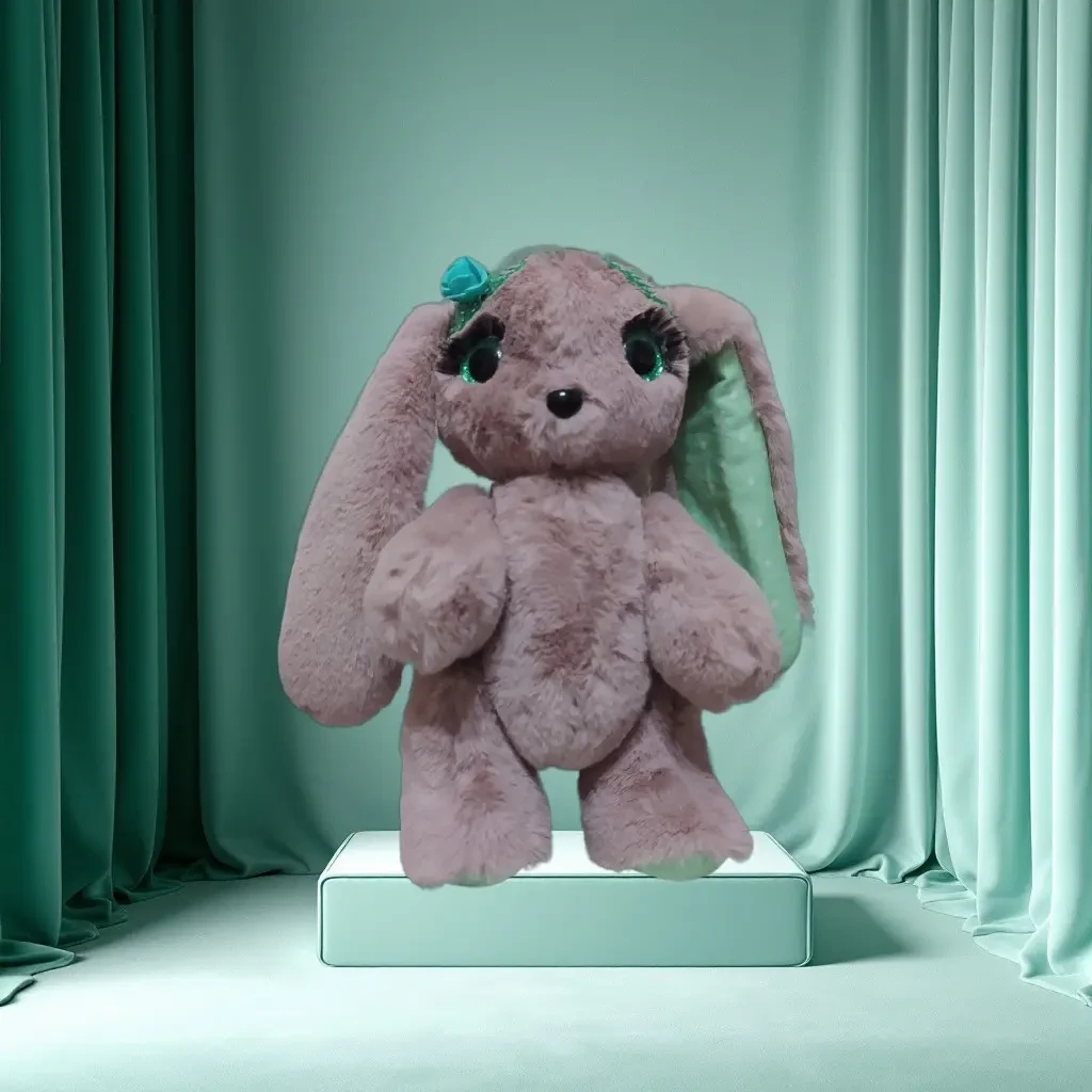 Меховая игрушка зайка розовый с зеленым 25см 02934-2