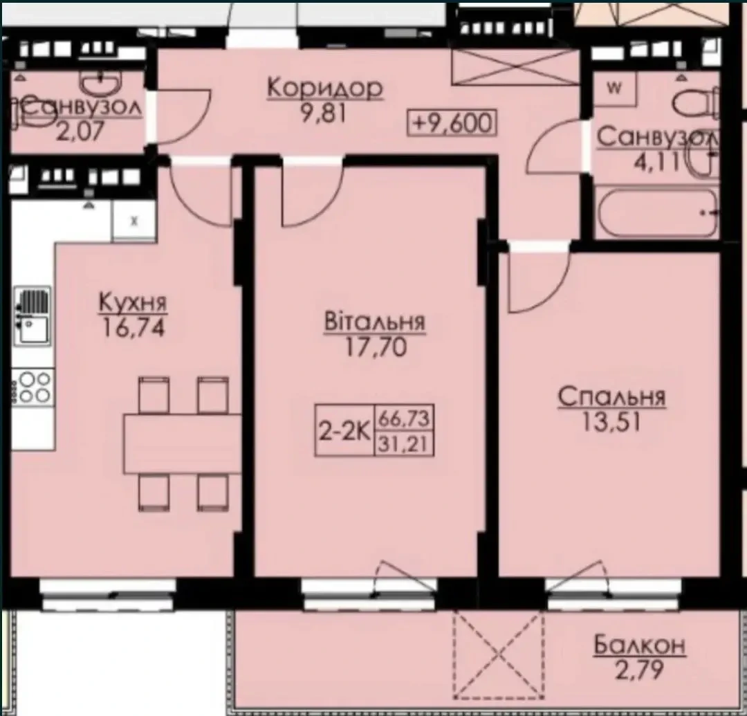 Продаж 2-кім. квартири 67 м.кв., в. Соняшникова 2