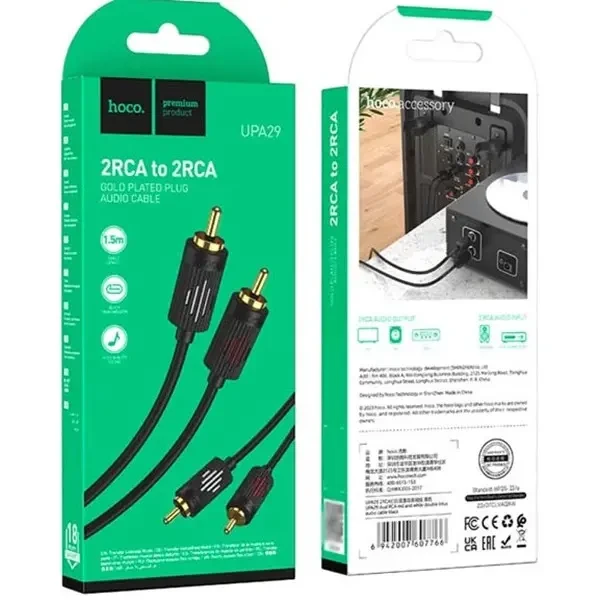 Кабель Hoco UPA29 2RCA to 2RCA 1m Black 2