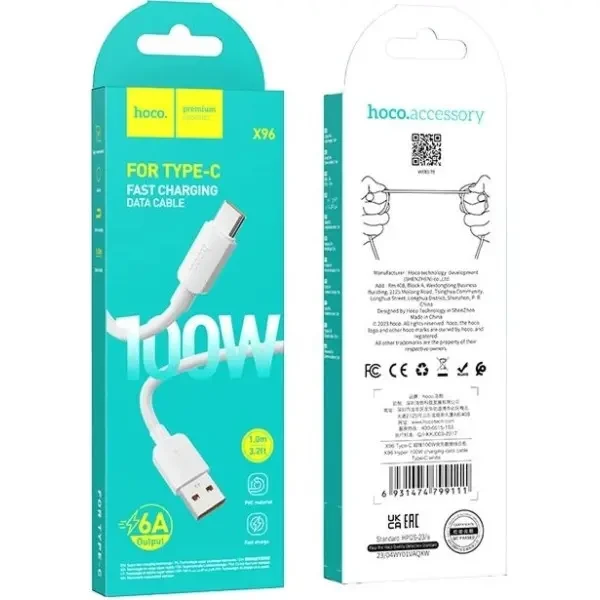 Кабель Hoco X96 Hyper 100W USB to Type-C 0.25m (L-0.25M) White 4
