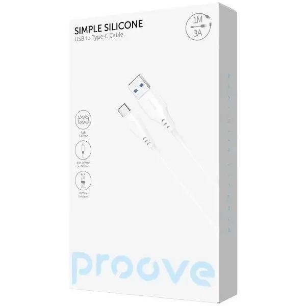 Кабель Proove Simple Silicone USB to Type-C 3A 1m White (CCSS15001202) 2