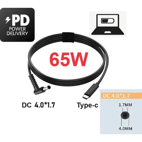 DM Кабель для ноутбука USB-C до DC 4.0 x 1.7 мм, 65W, 1.5 м (PD) 2