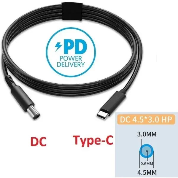 DM Кабель для ноутбука USB-C до DC 4.5 x 3.0 мм (HP), 65W, 1.5 м (PD) 2