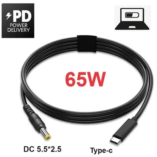 DM Кабель для ноутбука USB-C до DC 5.5 x 2.5 мм, 65W, 1.5 м (PD) 2