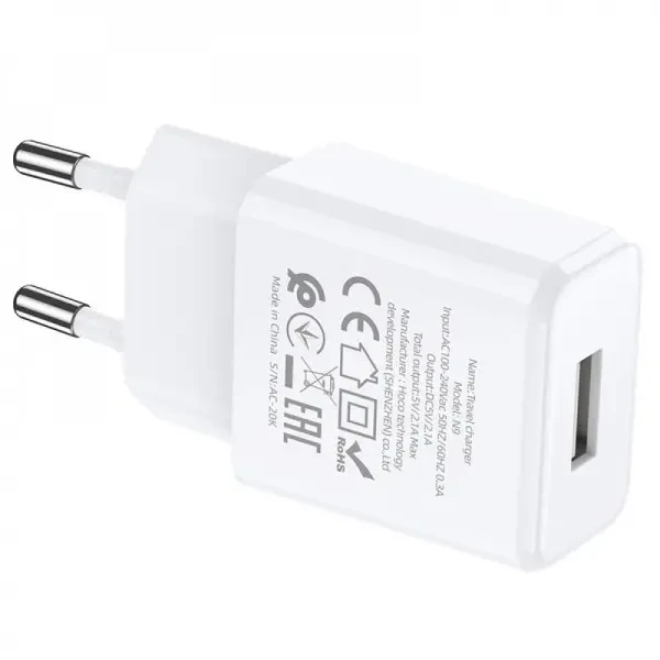 МЗП Hoco N9 2.1A USB + cable Micro-USB 1m White 2