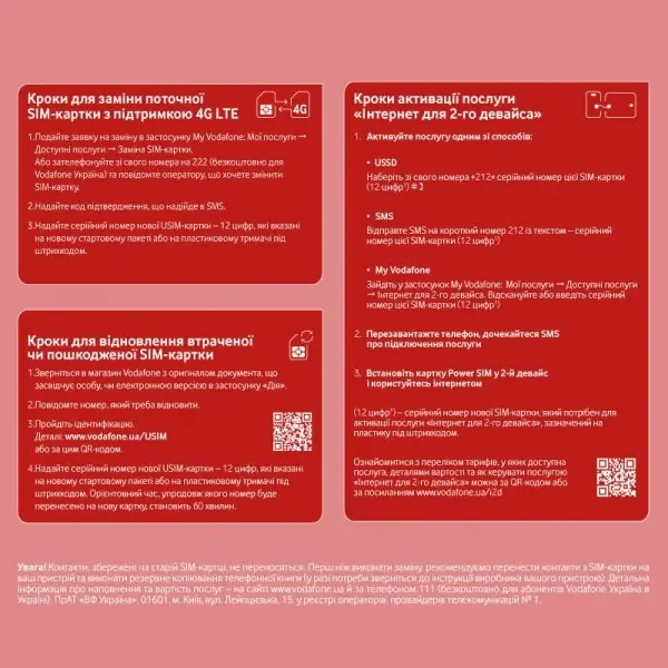 Стартовий пакет Vodafone відновлення та заміна SIM-картки 2