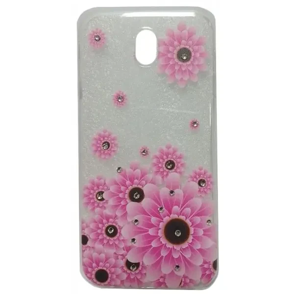 Чохол силіконовий з квітами для Samsung J7 2017 J730 Pink