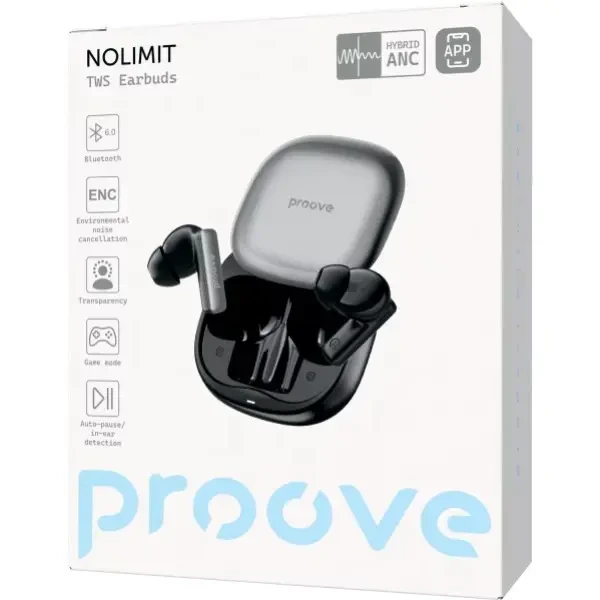 Bluetooth-гарнітура Proove NoLimit TWS with Hybrid ANC (APP) Black/Gray (TWNL0001AP13) 4