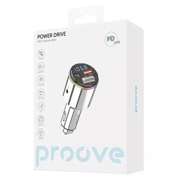 FM-трансмітер Proove FM Launcher Power Drive 30W (PD+QC3.0) Type-C+USB+AUX Silver (FMPD30110006) 3