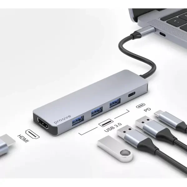 USB HUB  Proove Iron Link 5 in 1 (3*USB3.0 + Type C + HDMI) Silver (HBIL00010604) 3