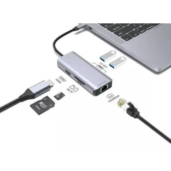 USB HUB Proove Iron Link 6 in 1 (2*USB3.0 + SD/TF + RJ45 + HDMI) Silver (HBI700010004) 3