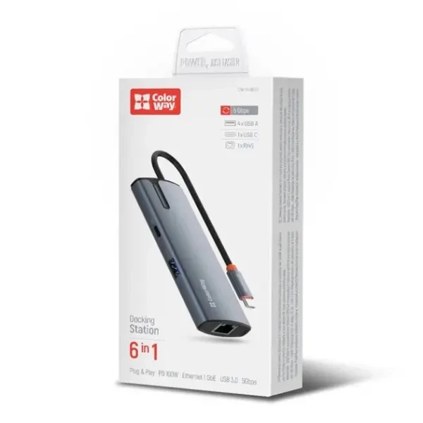 ColorWay USB HUB СolorWay Type-C 6-in-1 Type C PD 100W/USB3.0х3/USB2.0/RJ45 (CW-HUB03) 3