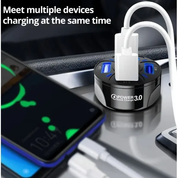 Автомобільний зарядний пристрій Fonken 3USB Quick Charge 3.0 2.1A Black 4