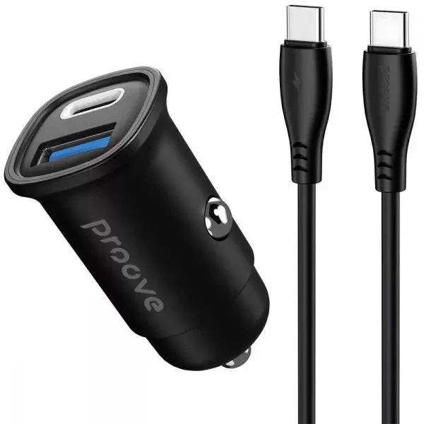 Автомобільний зарядний пристрій Proove Flash 30W (Type-C + USB) + Cable Type-C to Type-C Black (CCFC30111201)