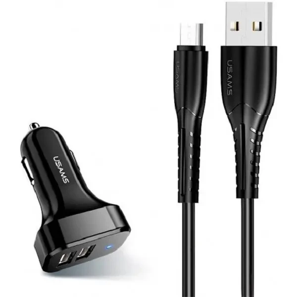 Автомобільний зарядний пристрій Usams C13 King-Tu 2USB 2.1A + cable Micro Black