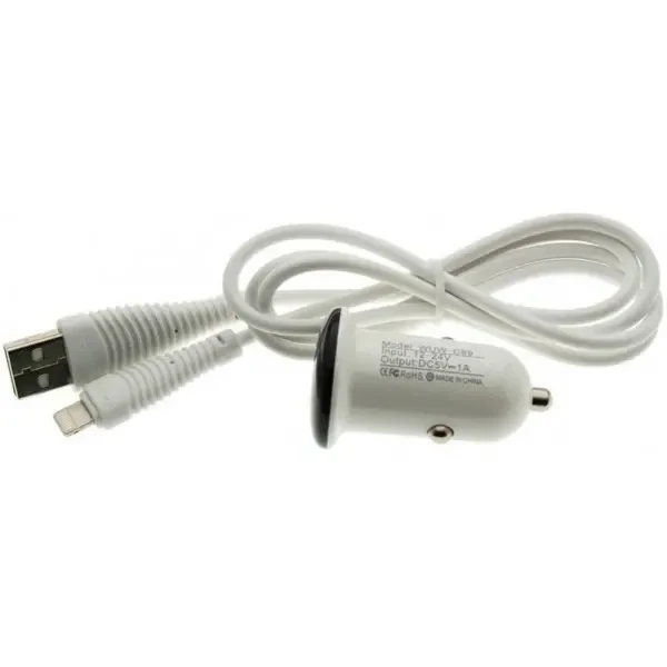 Автомобільний зарядний пристрій WUW T21 (1USB, 1А) + Lightning cable White