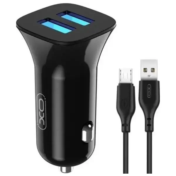 Автомобільний зарядний пристрій XO TZ10 2USB 12W 2.4A + cable Micro Black