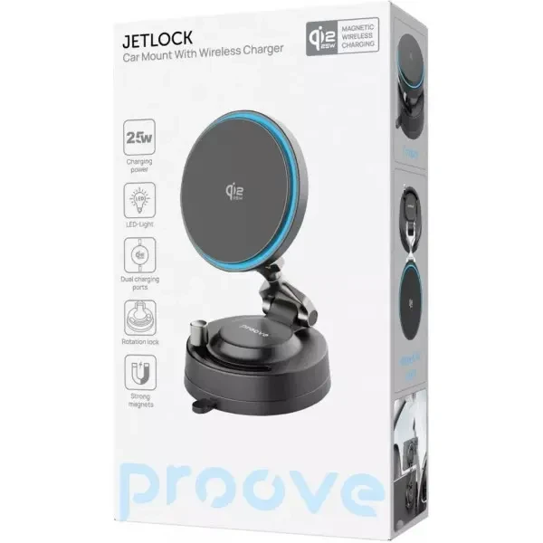 Автомобільний тримач з БЗП Proove JetLock Qi2.2 25W Black (WHJL25010001) 2