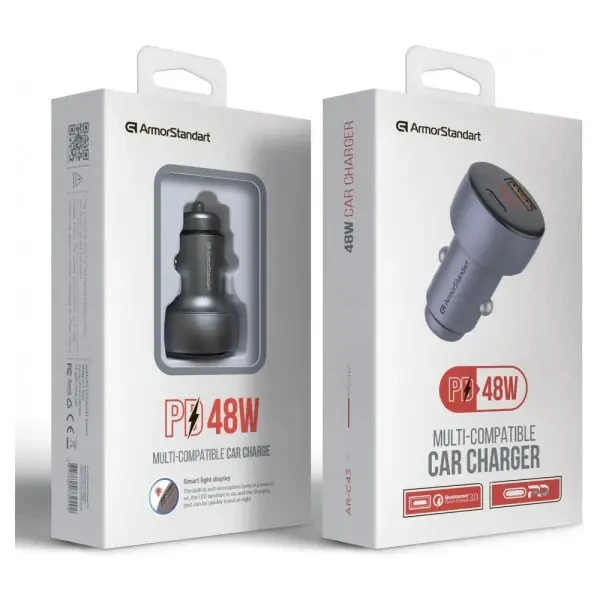 АЗП ArmorStandart AR-C43 Type-C PD30W + USB QC 3.0 Grey + кабель USB-C (ARM82463) 2