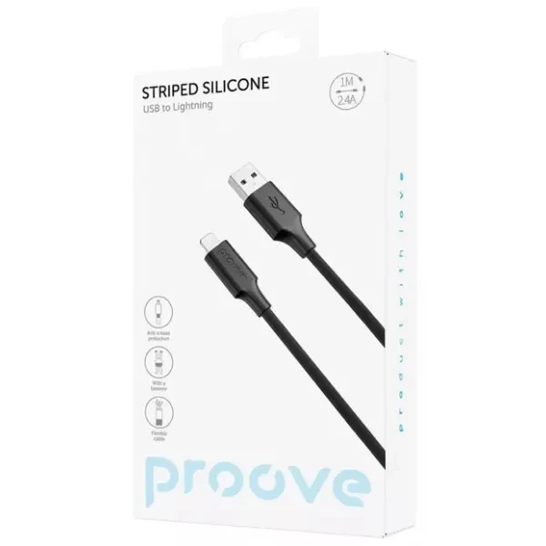 Кабель Proove Striped Silicone USB-A to Lightning 1m Black (CCSS00001101) 2