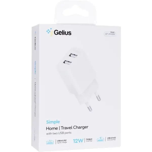 Мережевий зарядний пристрій  Gelius Simple GP-HC059 2 USB 2.4A + cable Type-C White 3