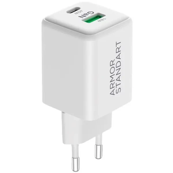 Мережевий зарядний пристрій ArmorStandart AR372 45W GaN Type-C + USB White (ARM77550)