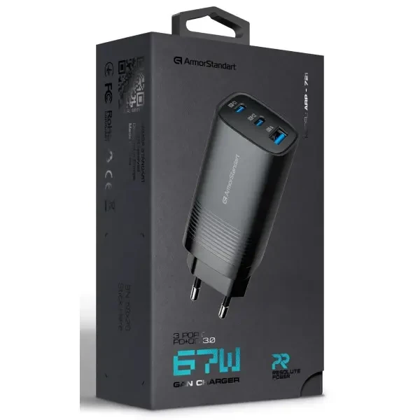 Мережевий зарядний пристрій ArmorStandart Resolute Power ARP-721 67W GaN Black (ARM88384) 2
