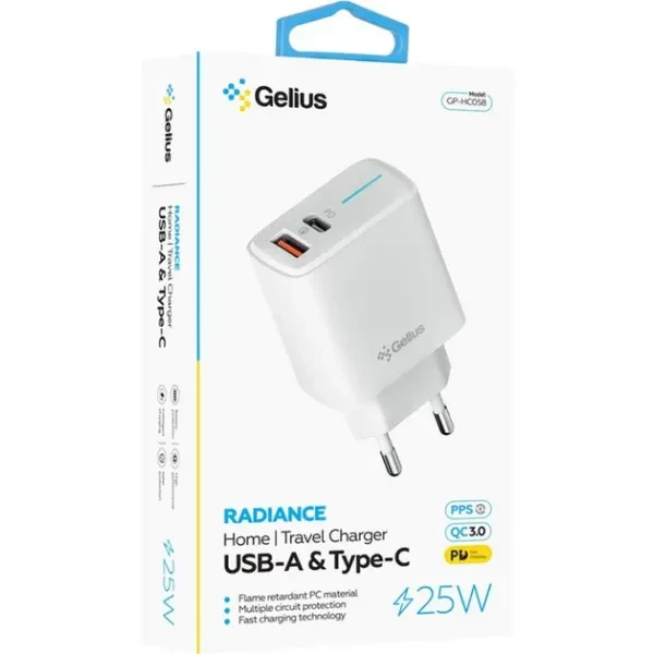 Мережевий зарядний пристрій Gelius Genesis Radiance GP-HC058 25W USB+Type-C QC PD White 3
