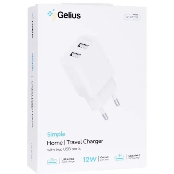 Мережевий зарядний пристрій Gelius Simple GP-HC059 2 USB 2.4A + cable microUSB White 4
