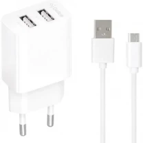 Мережевий зарядний пристрій Gelius Simple GP-HC059 2 USB 2.4A + cable microUSB White